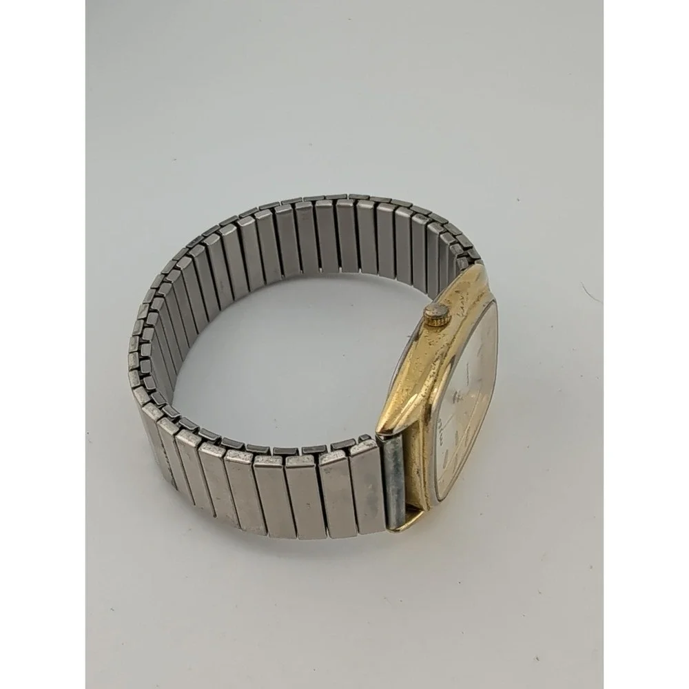 Milan Men's Watch 30mm Gold Case Silver Stretch Band- New Battery
